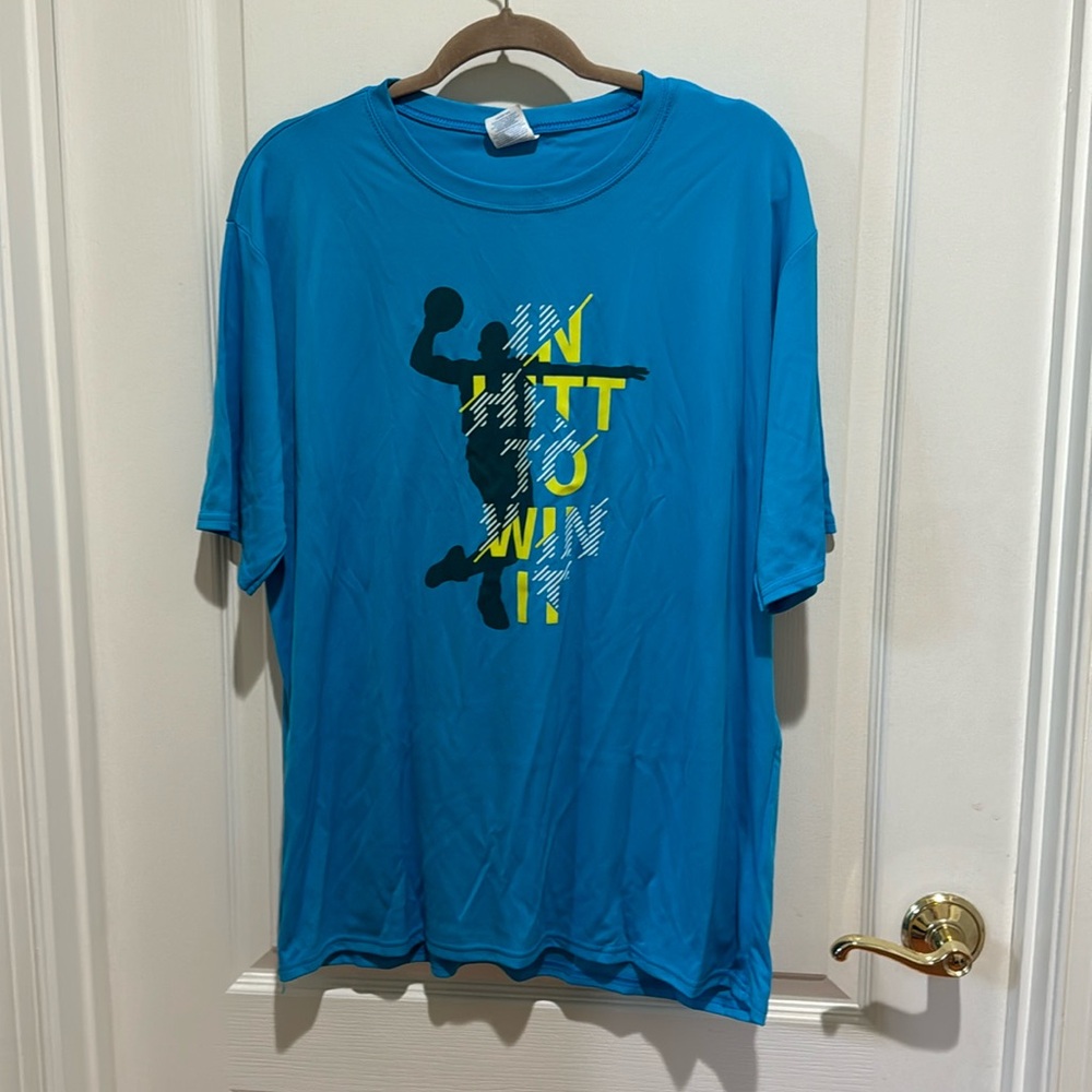 PORT AUTHORITY Blue Performance Knit S/S T Shirt Sport Logo L Large EUC $30